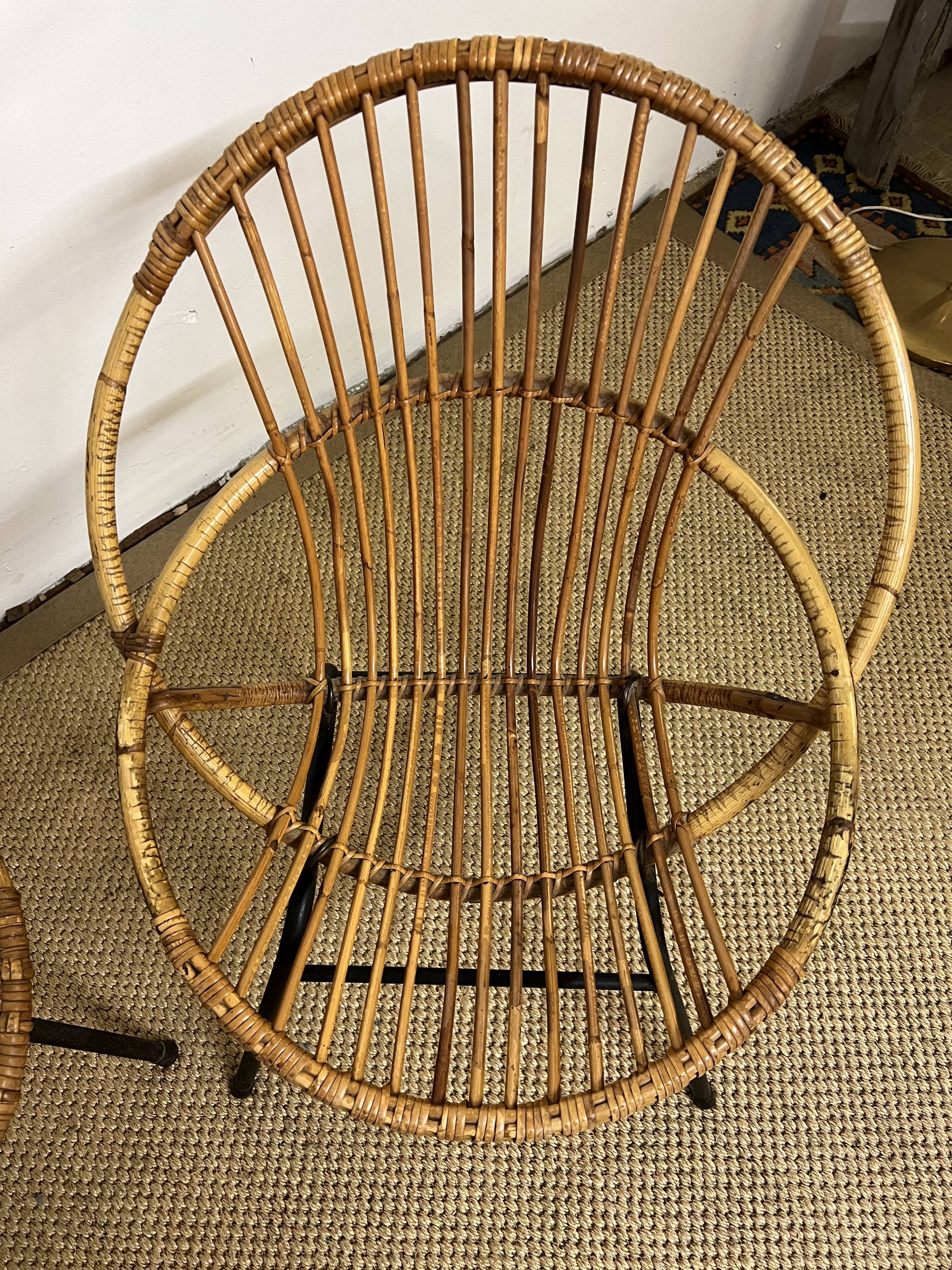 Rattan armchairs feet metal