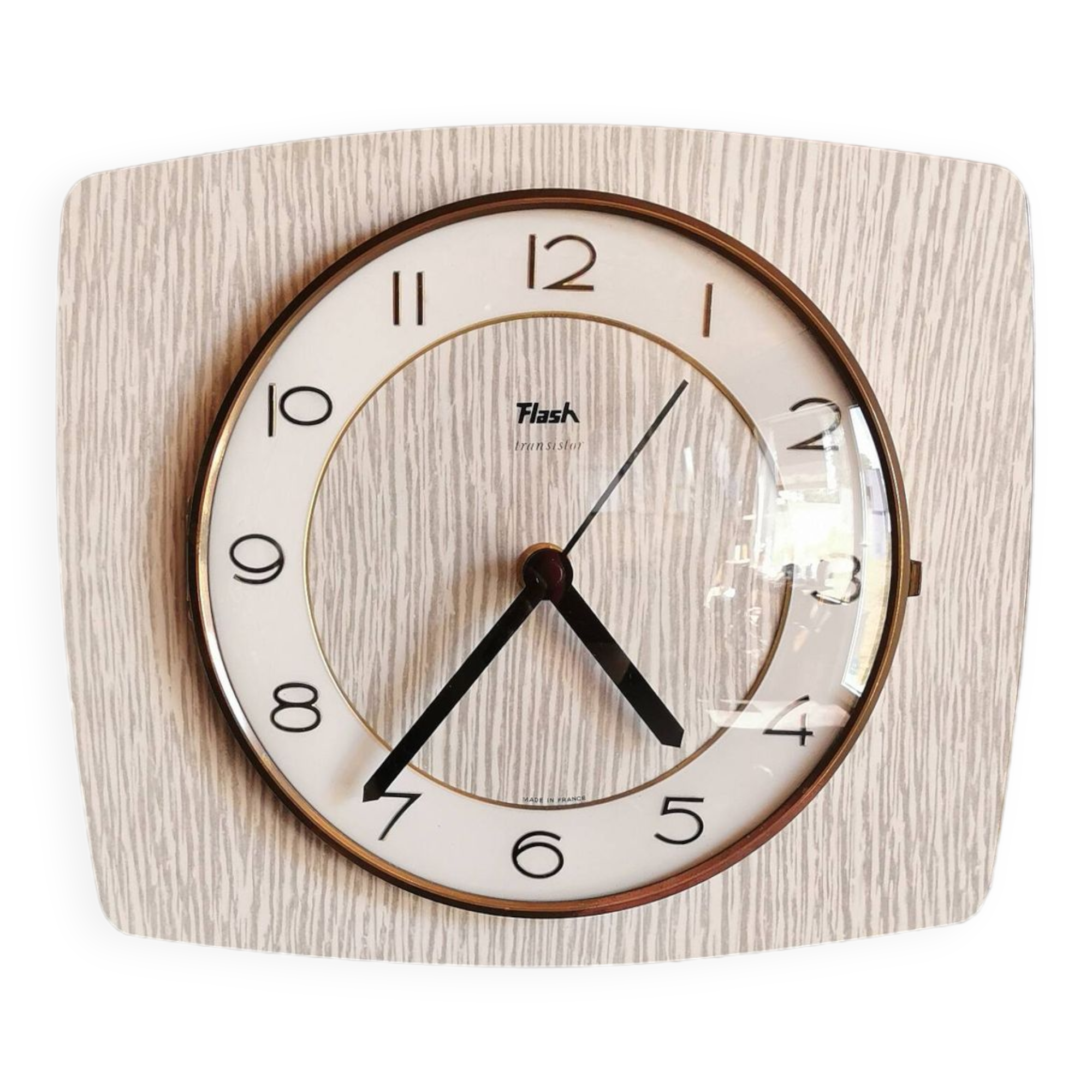 Vintage formica clock silent rectangular wall clock "Flash gray white"