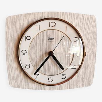 Horloge formica vintage pendule murale silencieuse rectangulaire "Flash gris blanc"