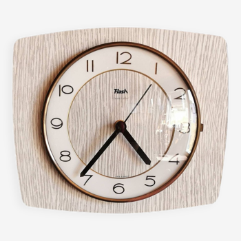 Vintage formica clock silent rectangular wall clock "Flash gray white"