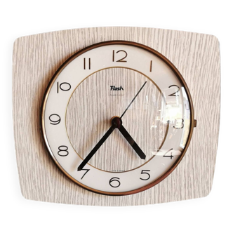 Vintage formica clock silent rectangular wall clock "Flash gray white"