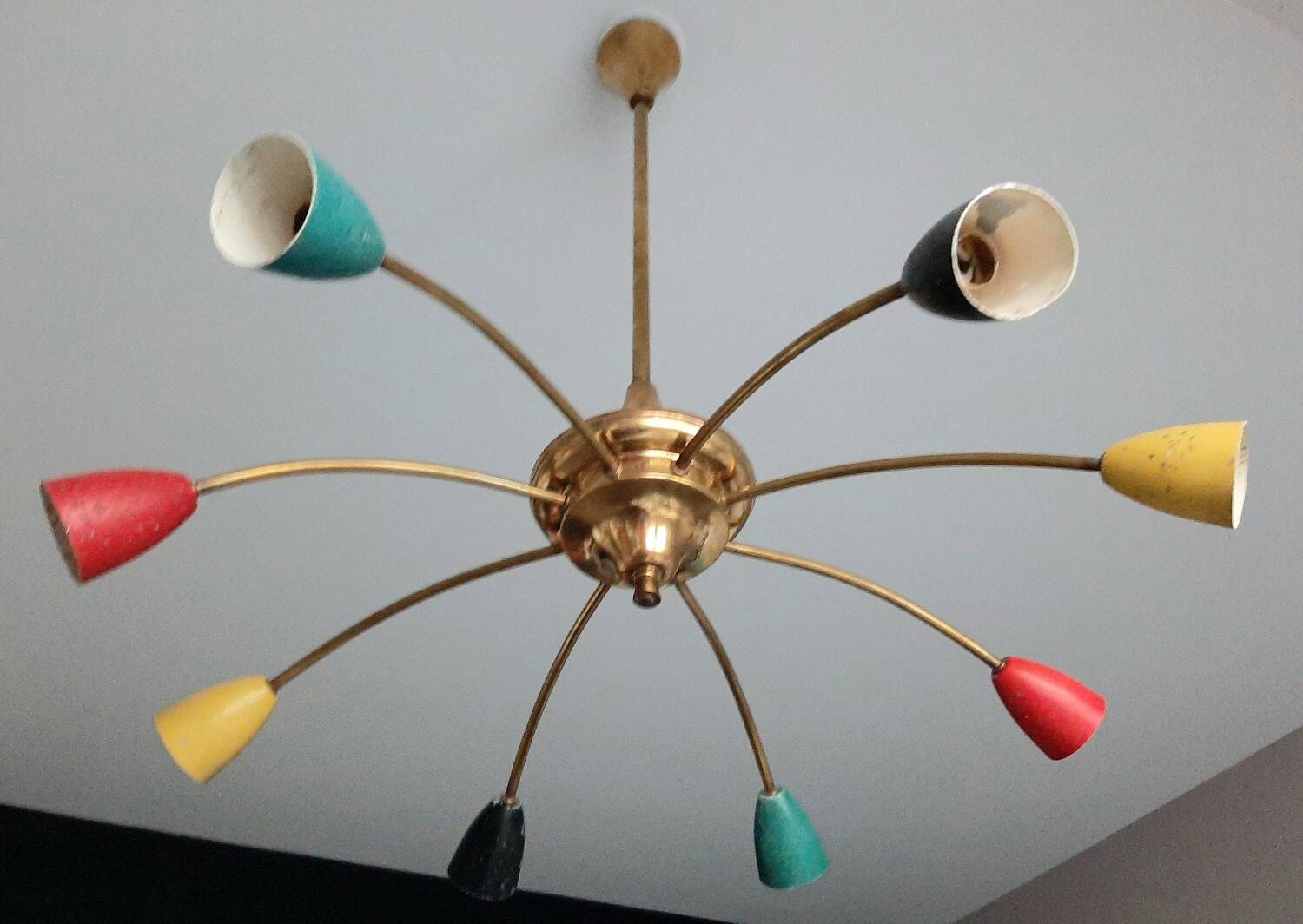 Vintage spider chandelier, old Sputnik light fixture