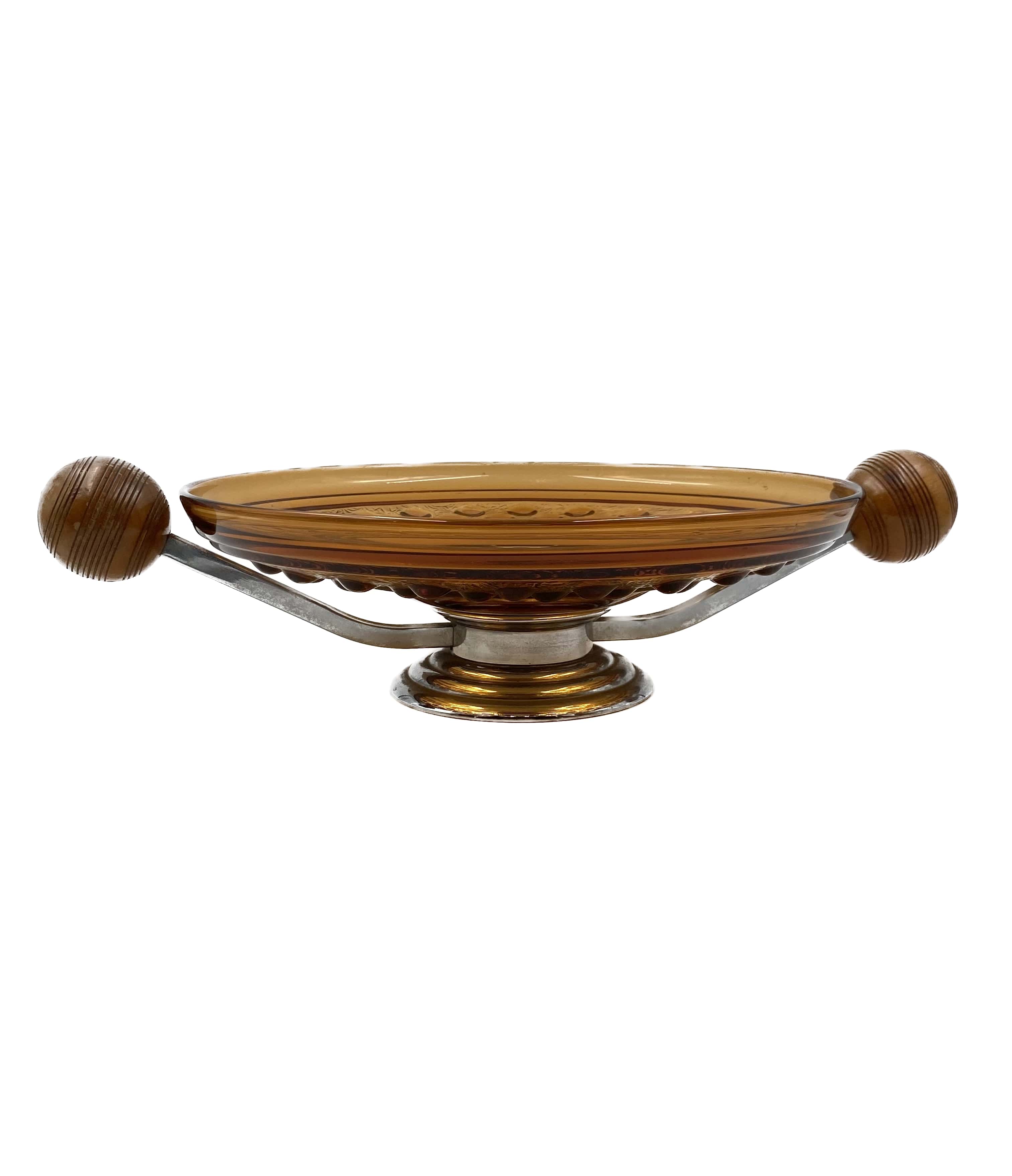 Art Deco large orange glass centerpiece / vide-poche, Italy 1940s