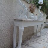 Console with a weathered grey cotton base, top in bleached walnut.