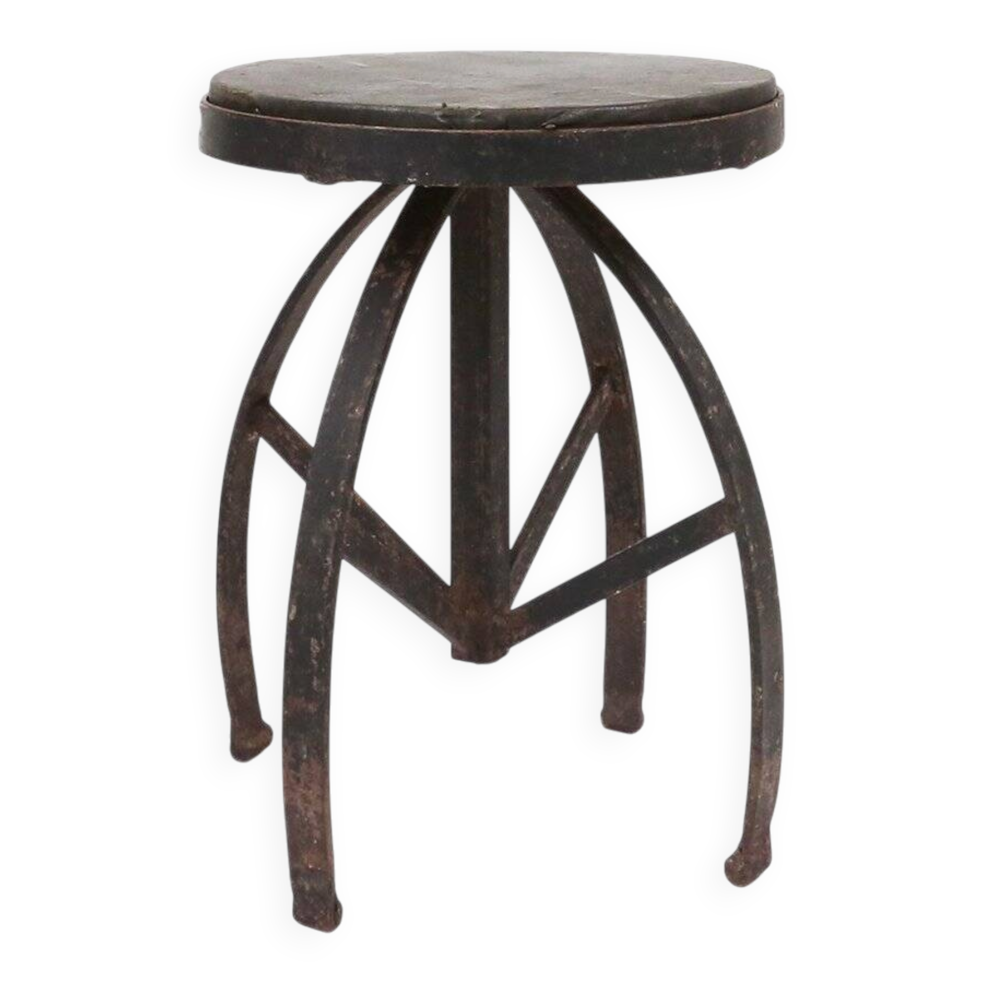 Industrial Black Metal Stool with Frame, France  1920s
