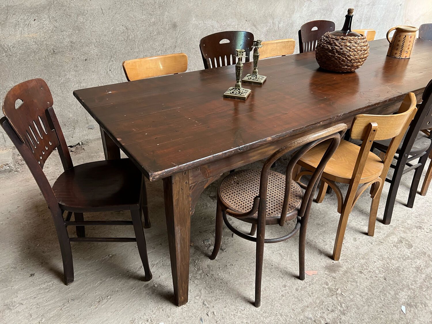 Old 3m fir farm table late 19th early 20th