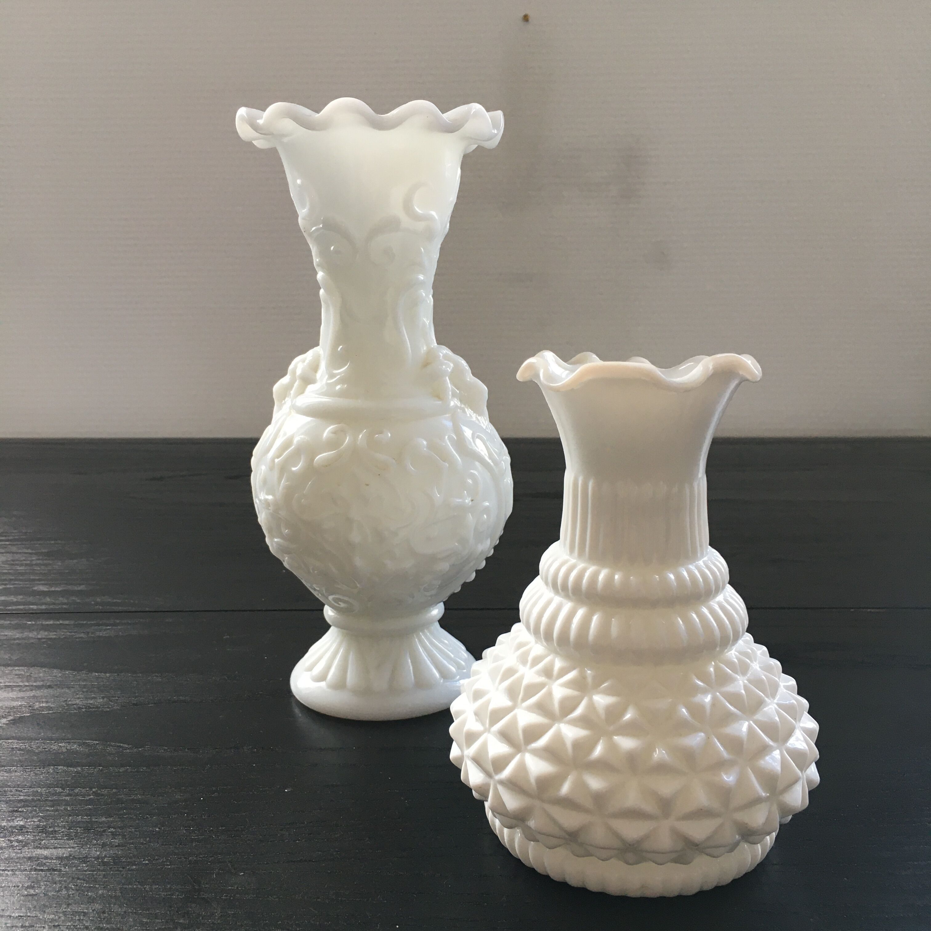 Pair of white glass vases