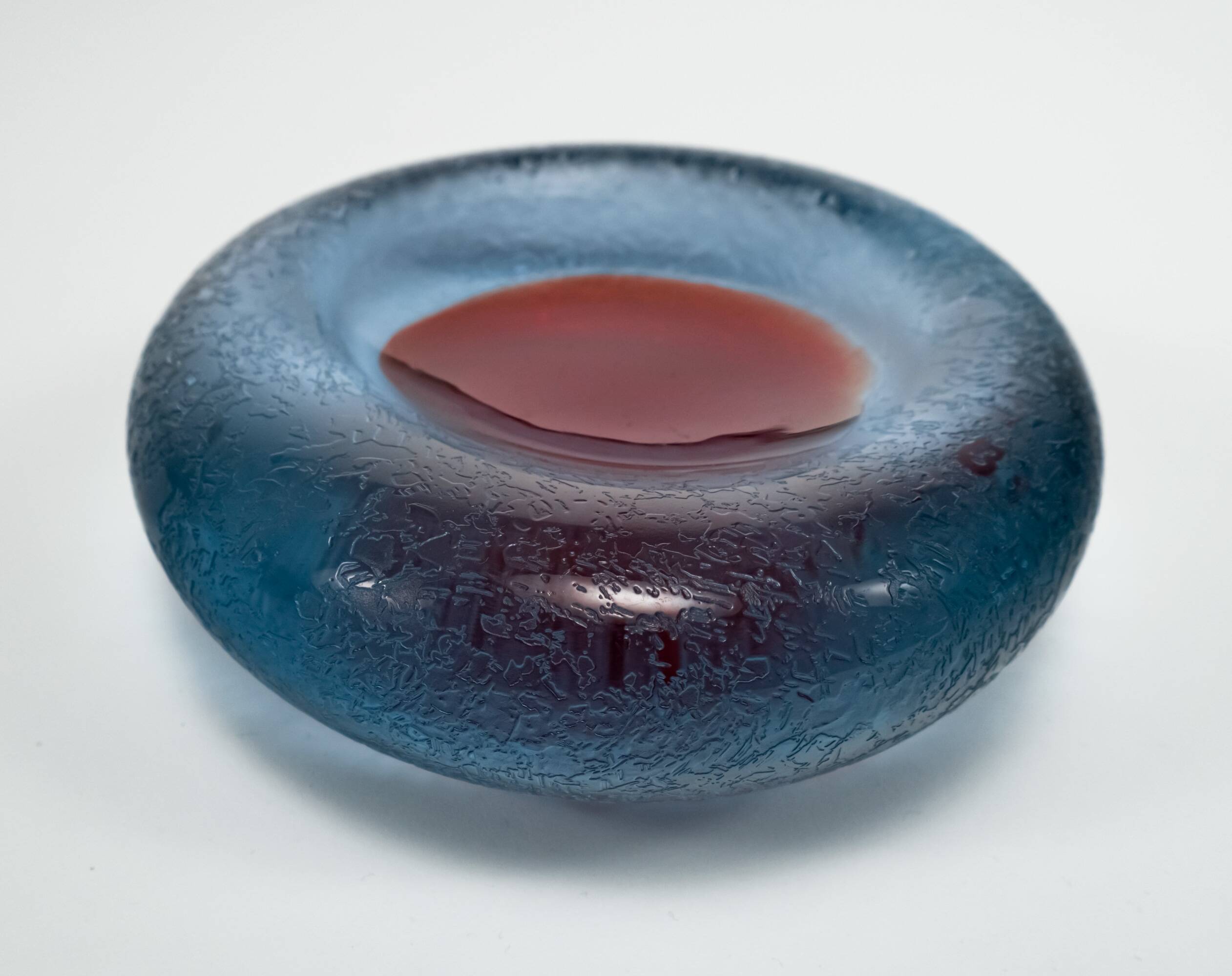 Vintage 1960s Murano Blue & Red Spot Corroso Glass Dish by Galliano Ferro