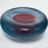 Vintage 1960s Murano Blue & Red Spot Corroso Glass Dish by Galliano Ferro