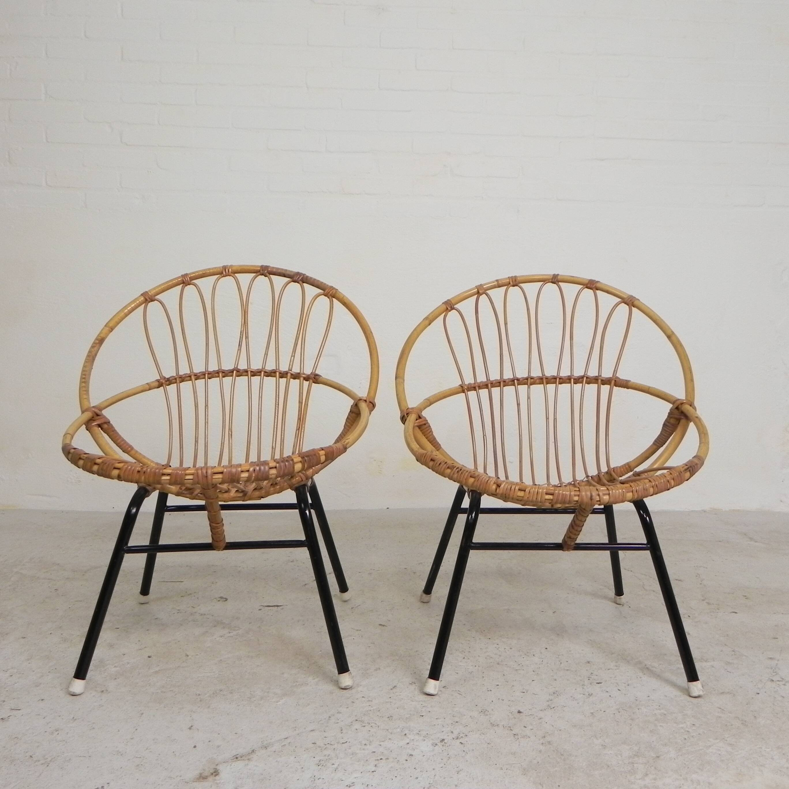 Set of 2 rattan, bamboo children's chairs Rohe Noordwolde 1950s