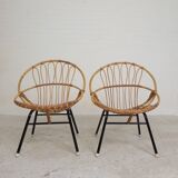 Set of 2 rattan, bamboo children's chairs Rohe Noordwolde 1950s