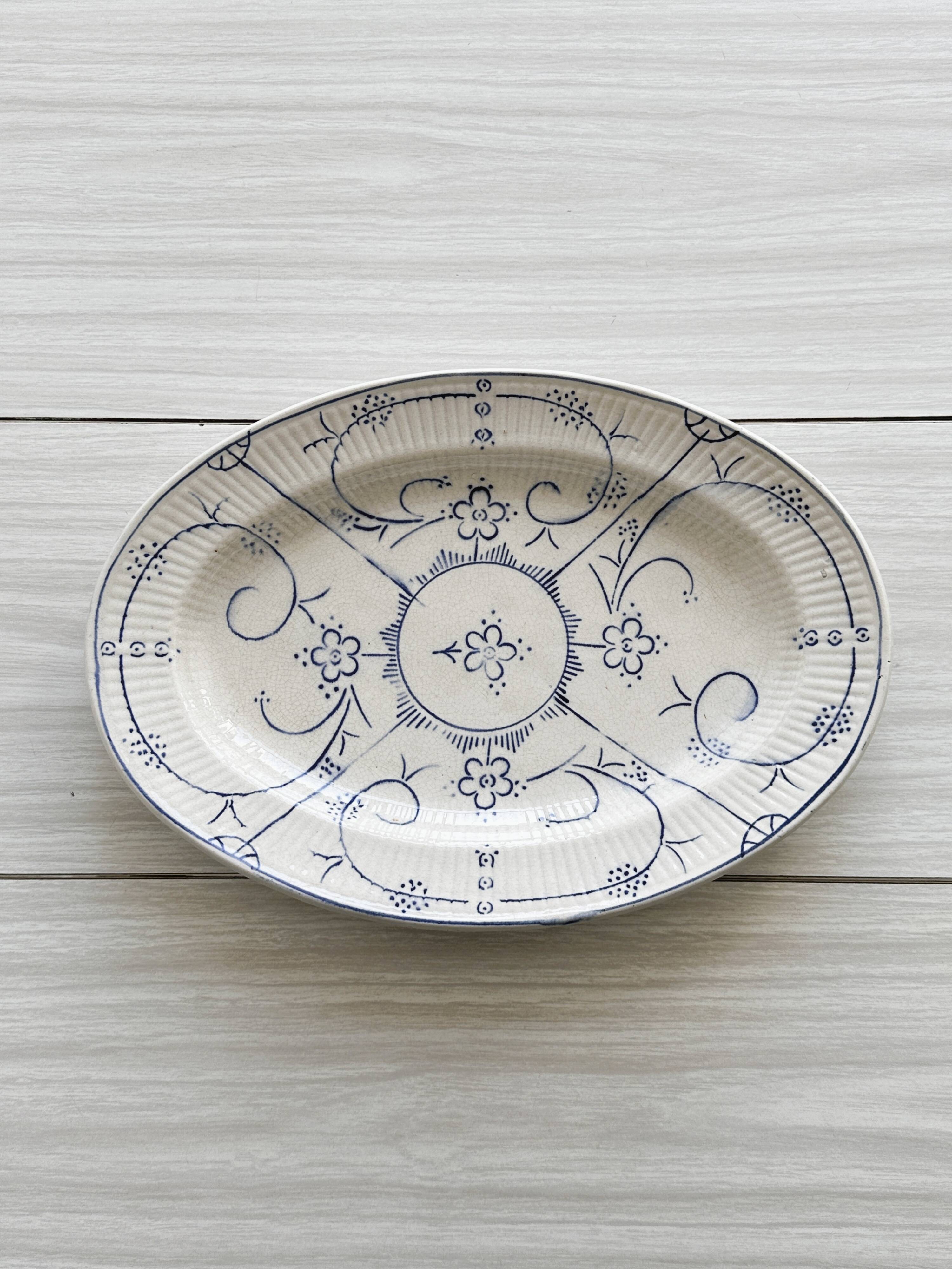 Vintage blue and white ceramic oval dish