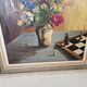 Oil on Isorel - Flower Bouquet / Chess Set - Michel Lamotte