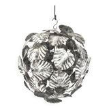 Contemporary brunito end white leaves sphere suspension pendant