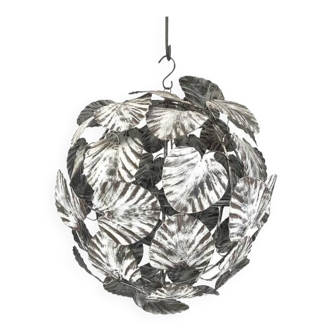 Contemporary brunito end white leaves sphere suspension pendant