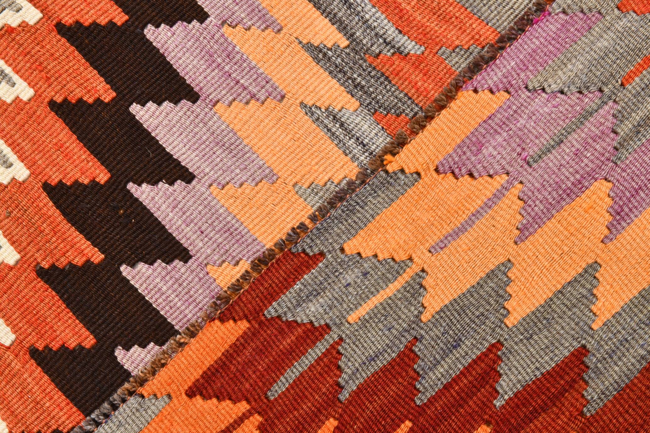 Purple & Orange Geometric Kilim Rug, 126x253Cm