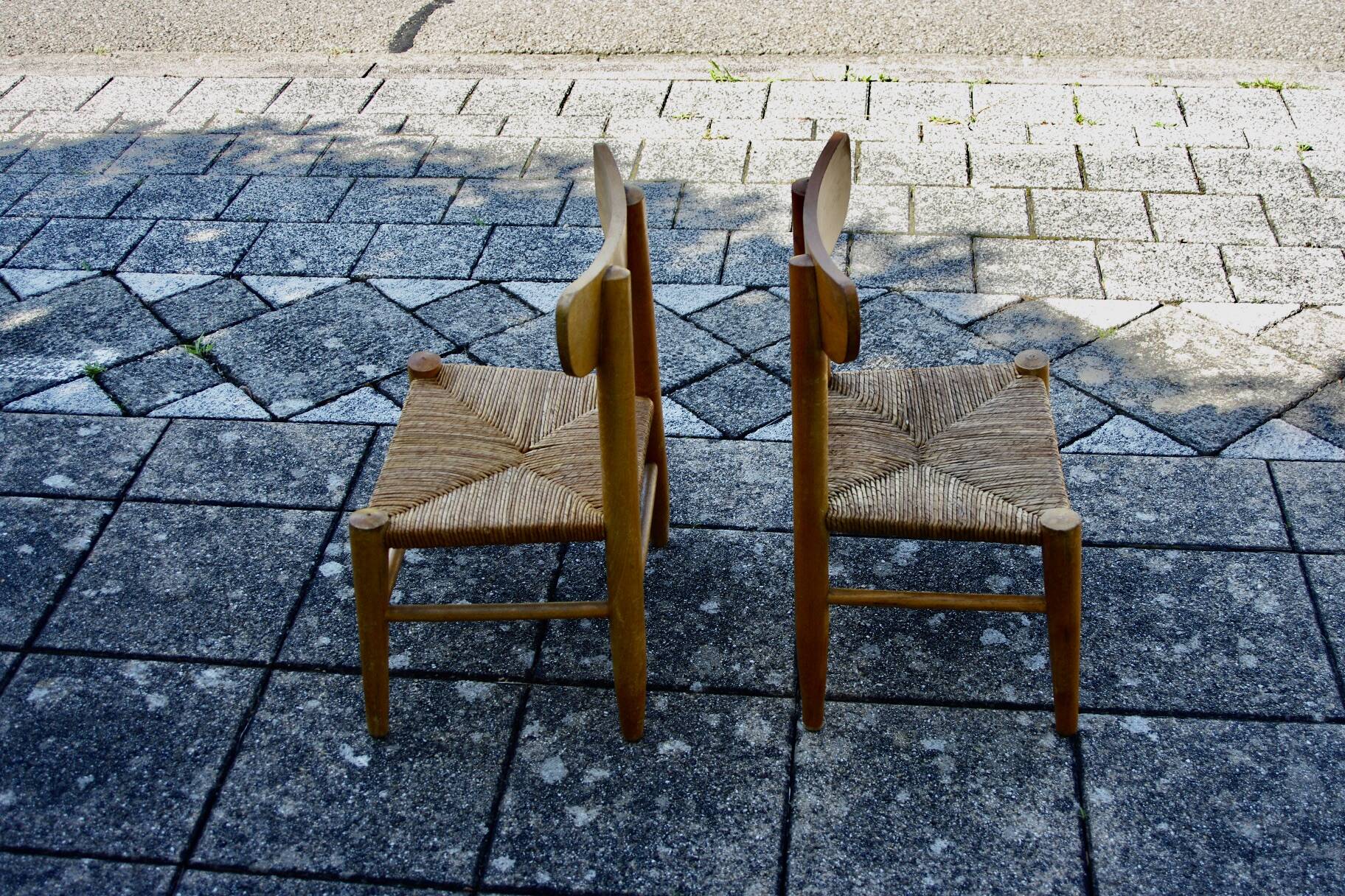 pair of vintage straw children's chairs 1950
