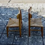 paire de chaises pour enfant vintage paillés 1950
