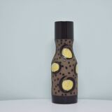 Vase étroit vintage à pois marron et jaune strehla