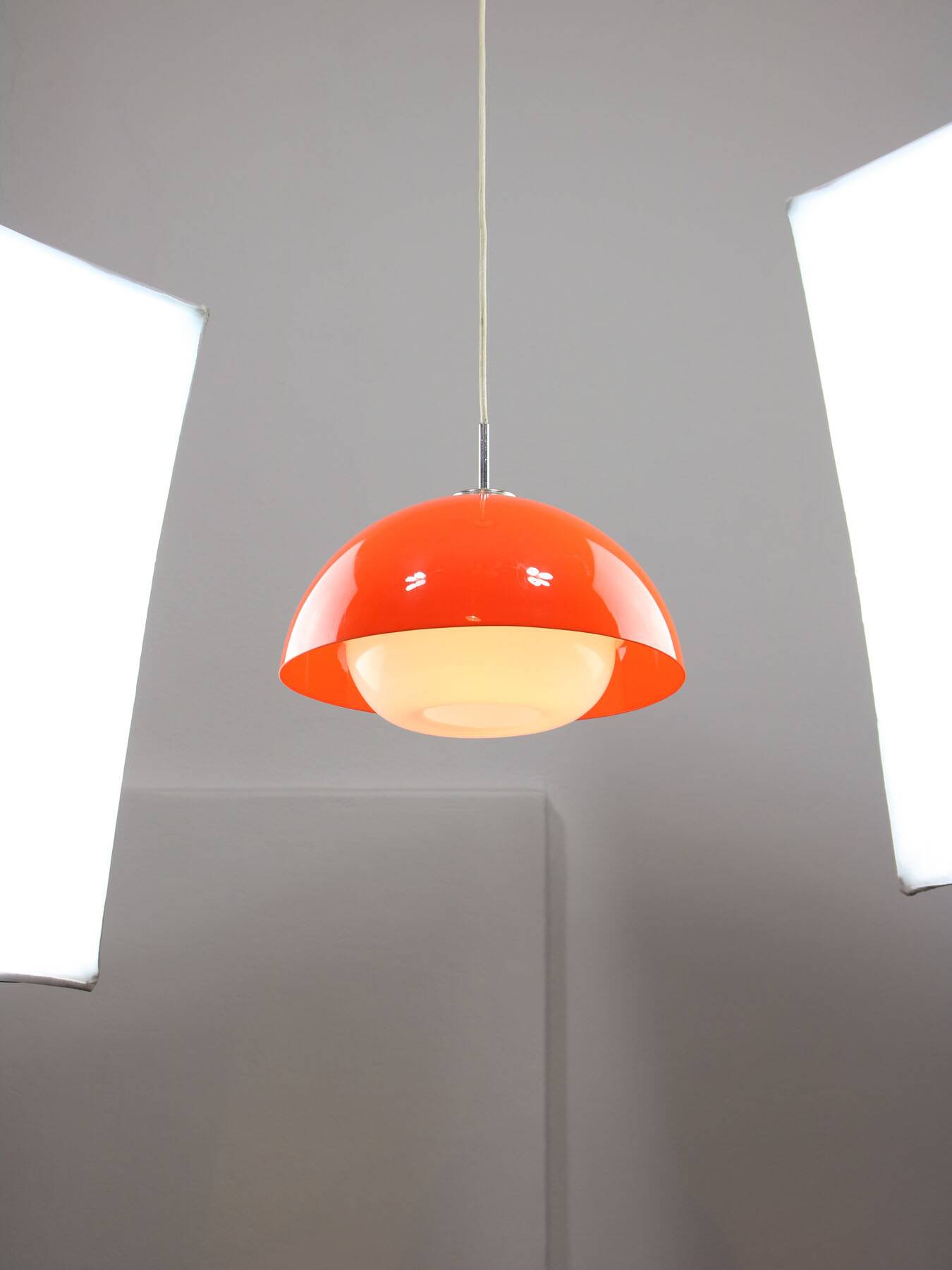 Space Age Italian Orange Acrylic Glass Pendant Lamp, 1970s