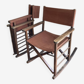 Pair of folding safari armchairs 1950