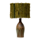 Vintage ceramic lamp with green wool shade, 1960s.