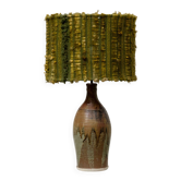Vintage ceramic lamp with green wool shade, 1960s.