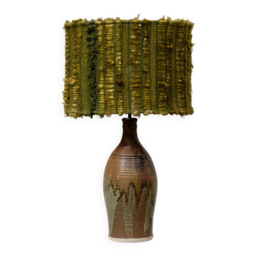 Vintage ceramic lamp with green wool shade, 1960s.