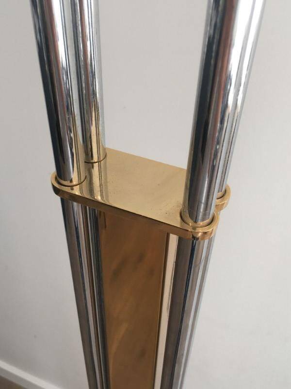 Lampadaire de parquet en chrome, laiton et marbre