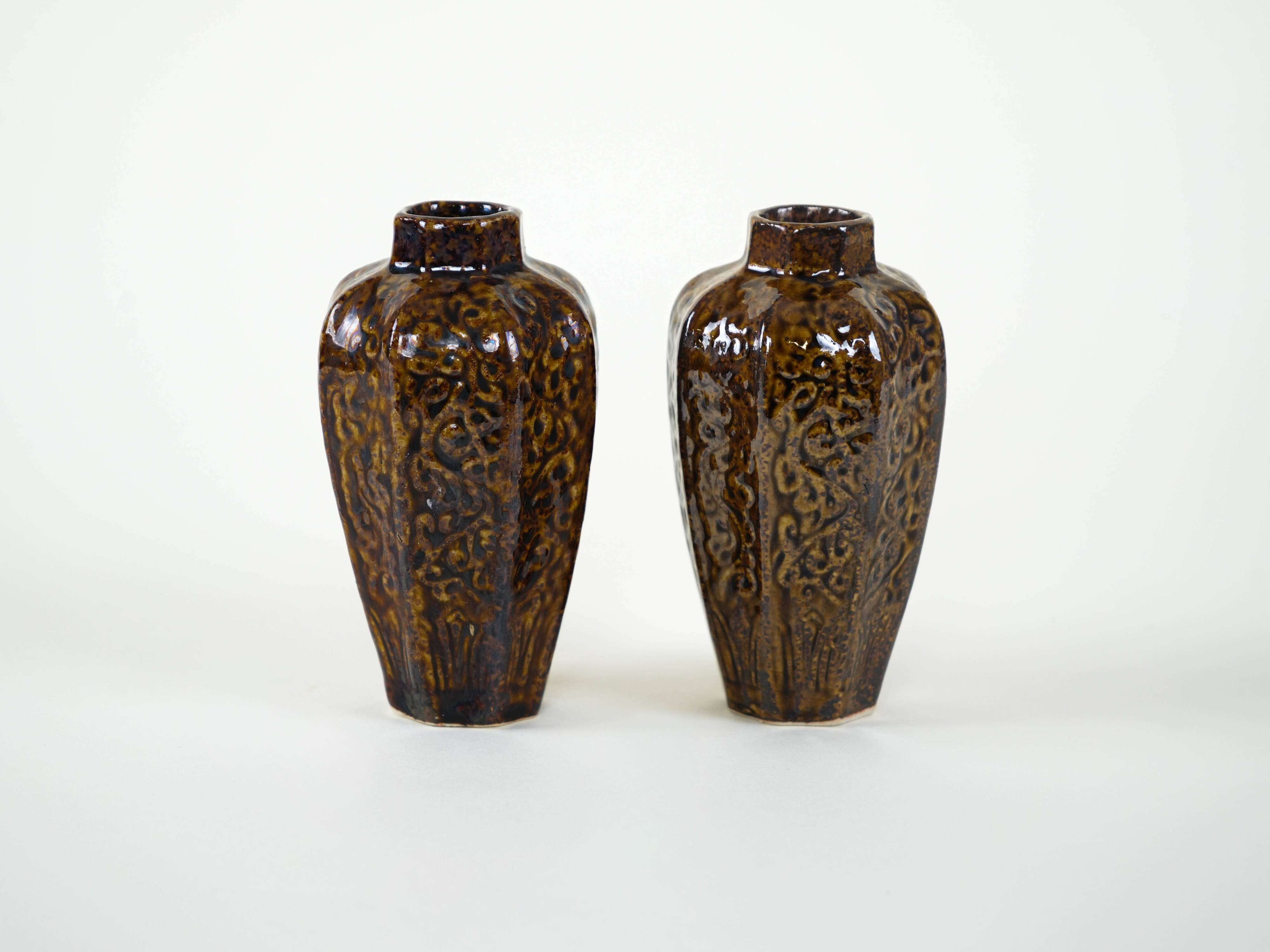 Set of brown ceramic vases, Danish design, 1960s, made in Denmark