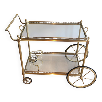 Brass rolling table with removable double trays from Maison Jansen.