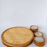 tray and 5 coasters in bamboo and taxidermy butterflies 1970