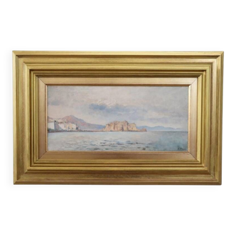 View of the Gulf of Naples, oil painting on board, Italy early 20th century, signed