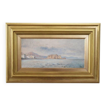 View of the Gulf of Naples, oil painting on board, Italy early 20th century, signed
