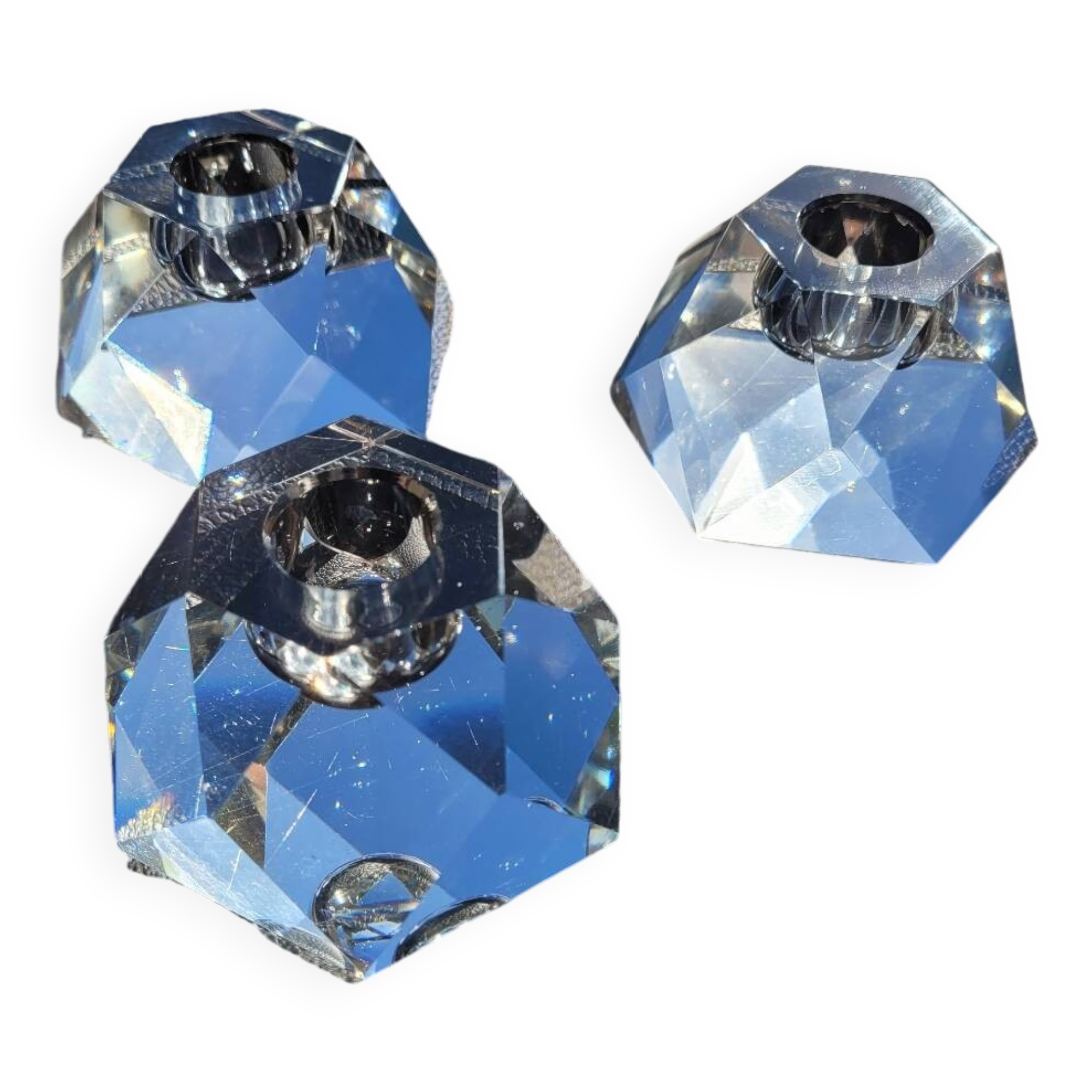 Crystal candle holders - diamond shape - set of 3
