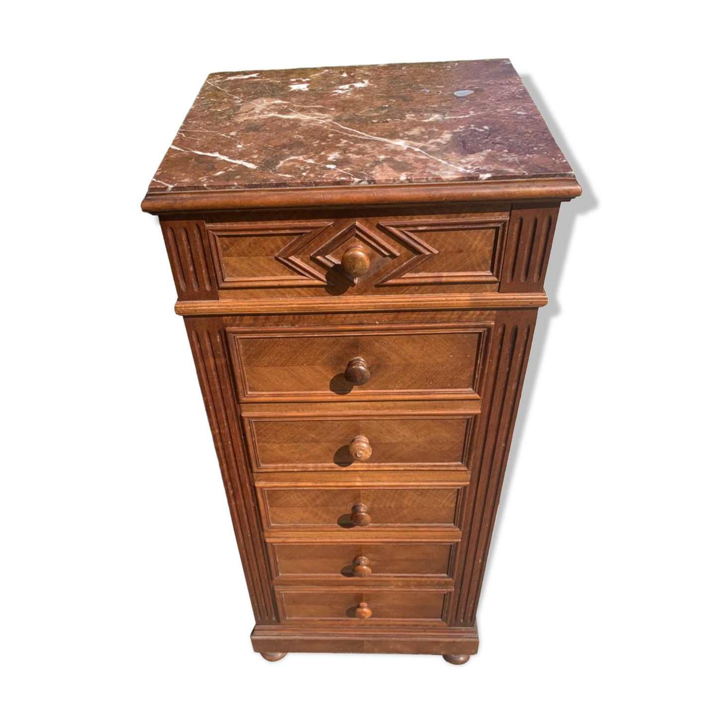 High bedside table in wood and marble around 1900