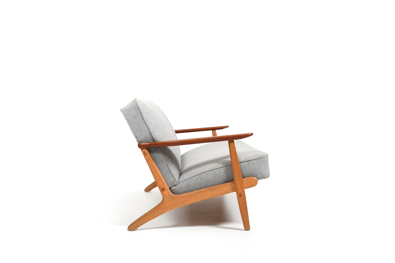 1950s danish 3-seater sofa in solid oak and teak