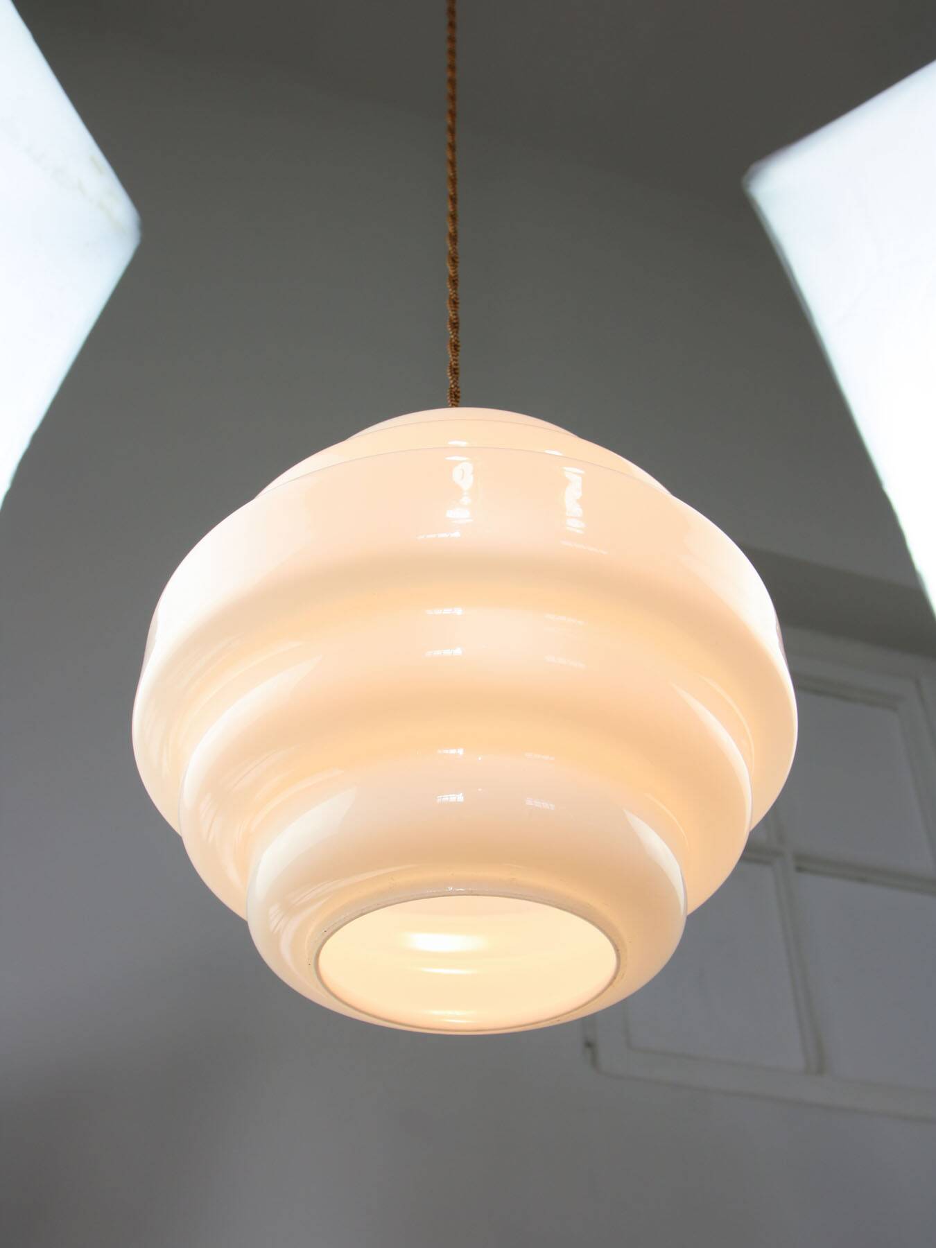 Mid-Century Italian Brass and Opaline Glass Pendant Lamp