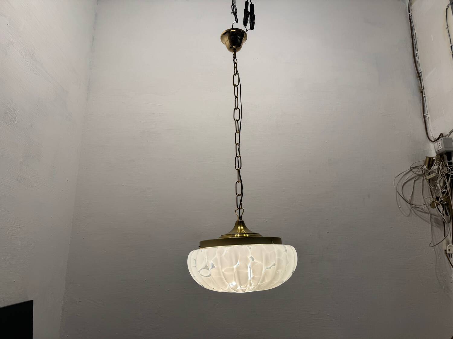 White Murano Glass Light Pendants Set of 2 1980’s