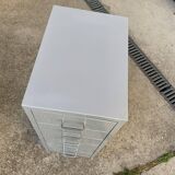 Grey metal industrial chest of drawers, 6 compact drawers, 1980s, utilitarian style.