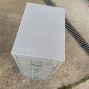 Grey metal industrial chest of drawers, 6 compact drawers, 1980s, utilitarian style.