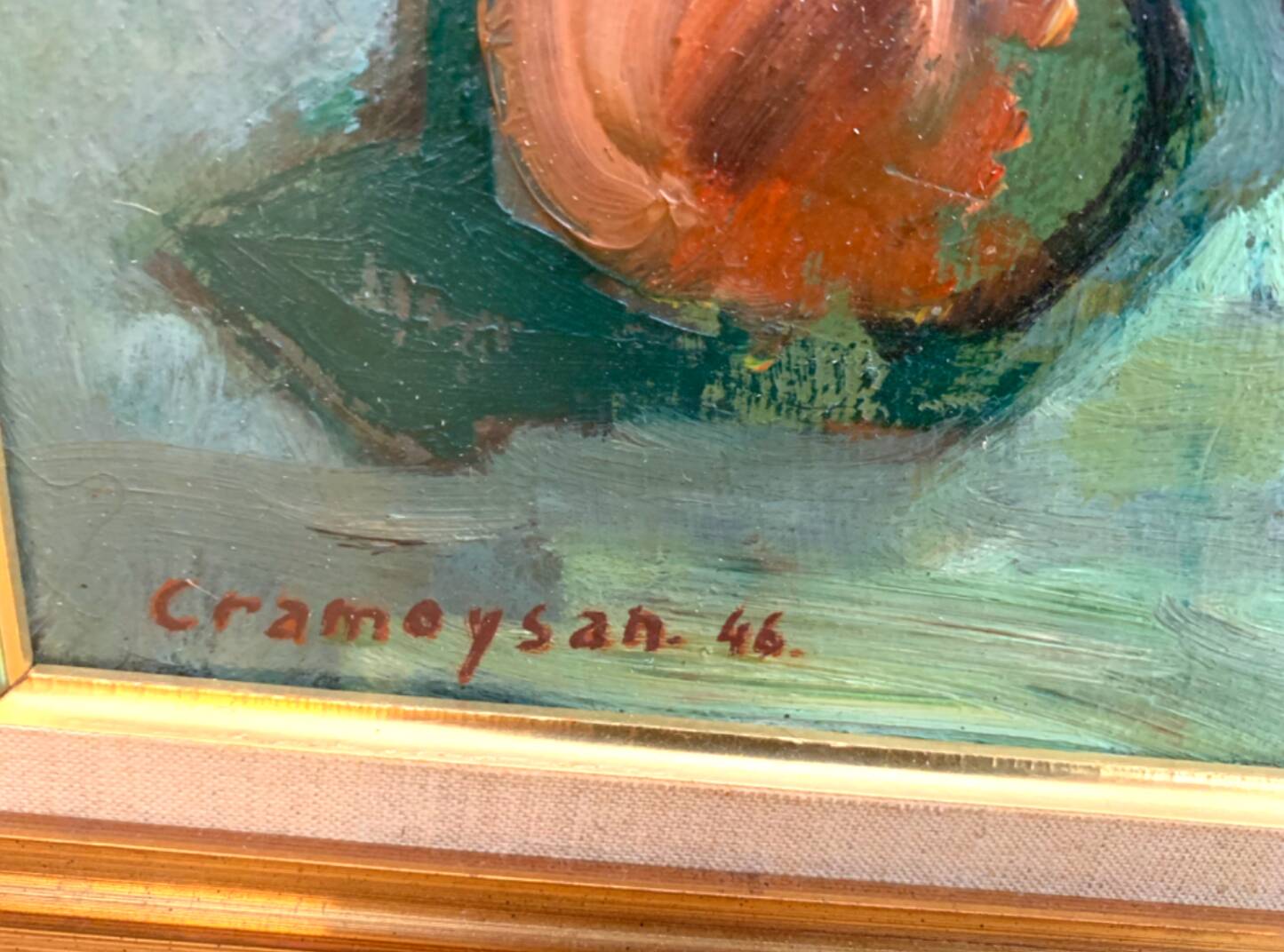 Marcel Cramoysan.20th century.still life.oil on hardboard signed and dated 1946
