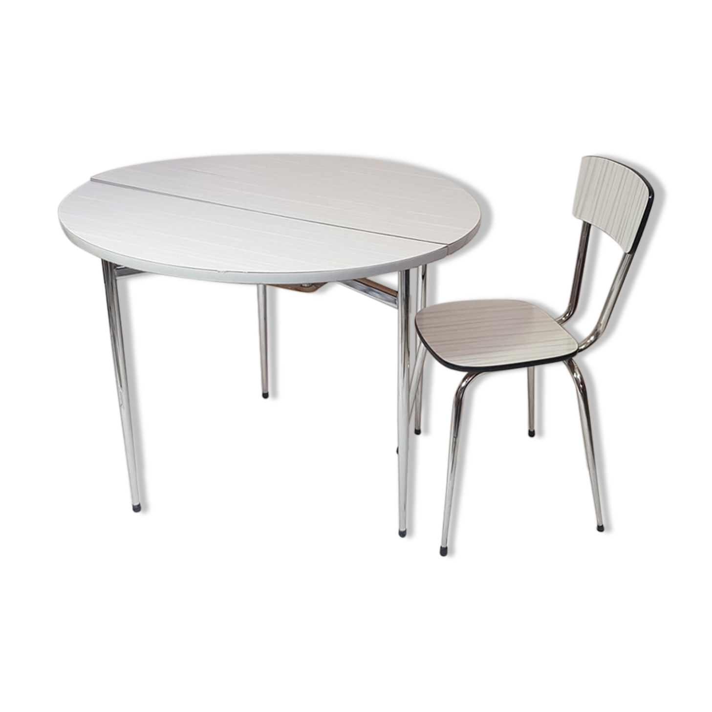 Table en formica ronde pliante et sa chaise