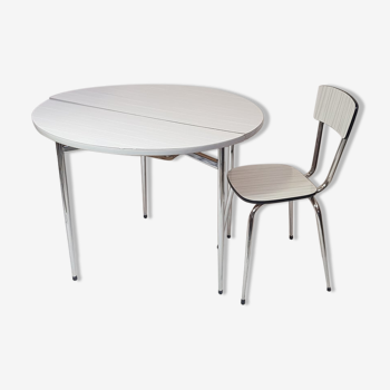 Folding round Formica table and chair