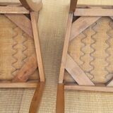 lot of 2 wooden chairs and green velvet