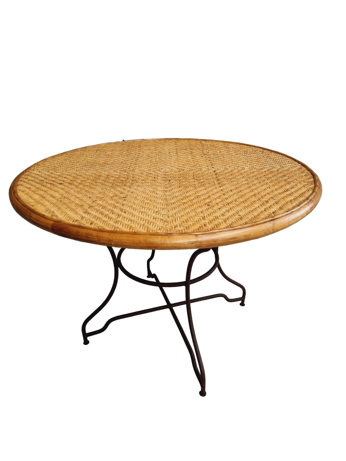 Vintage round table bamboo with iron base 105 cm