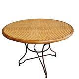 Vintage round table bamboo with iron base 105 cm