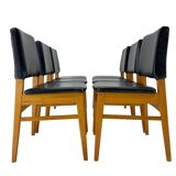Set of 6 Leatherette & Wood Chairs, Czechoslovakia, 1960's
