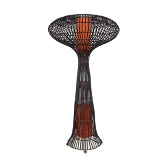 Vintage rattan mushroom floor lamp