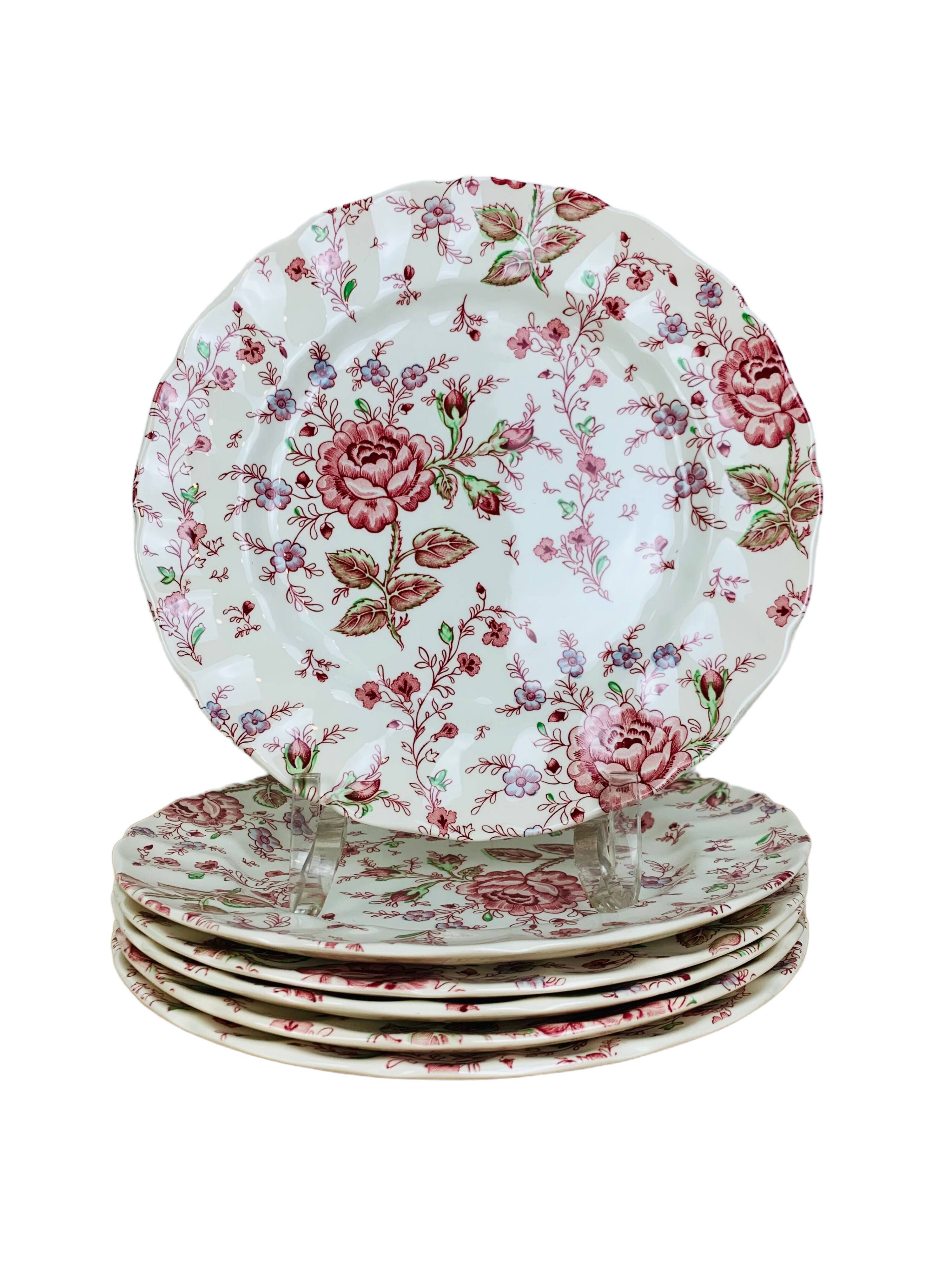 6 plates pink chintz johnson brothers English earthenware